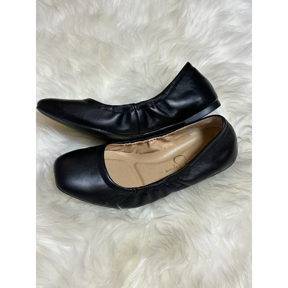 Jessica Simpson Sandaze Black Leather Slip on Travel Flat Size 5 1/2 M (36) - Picture 2 of 9